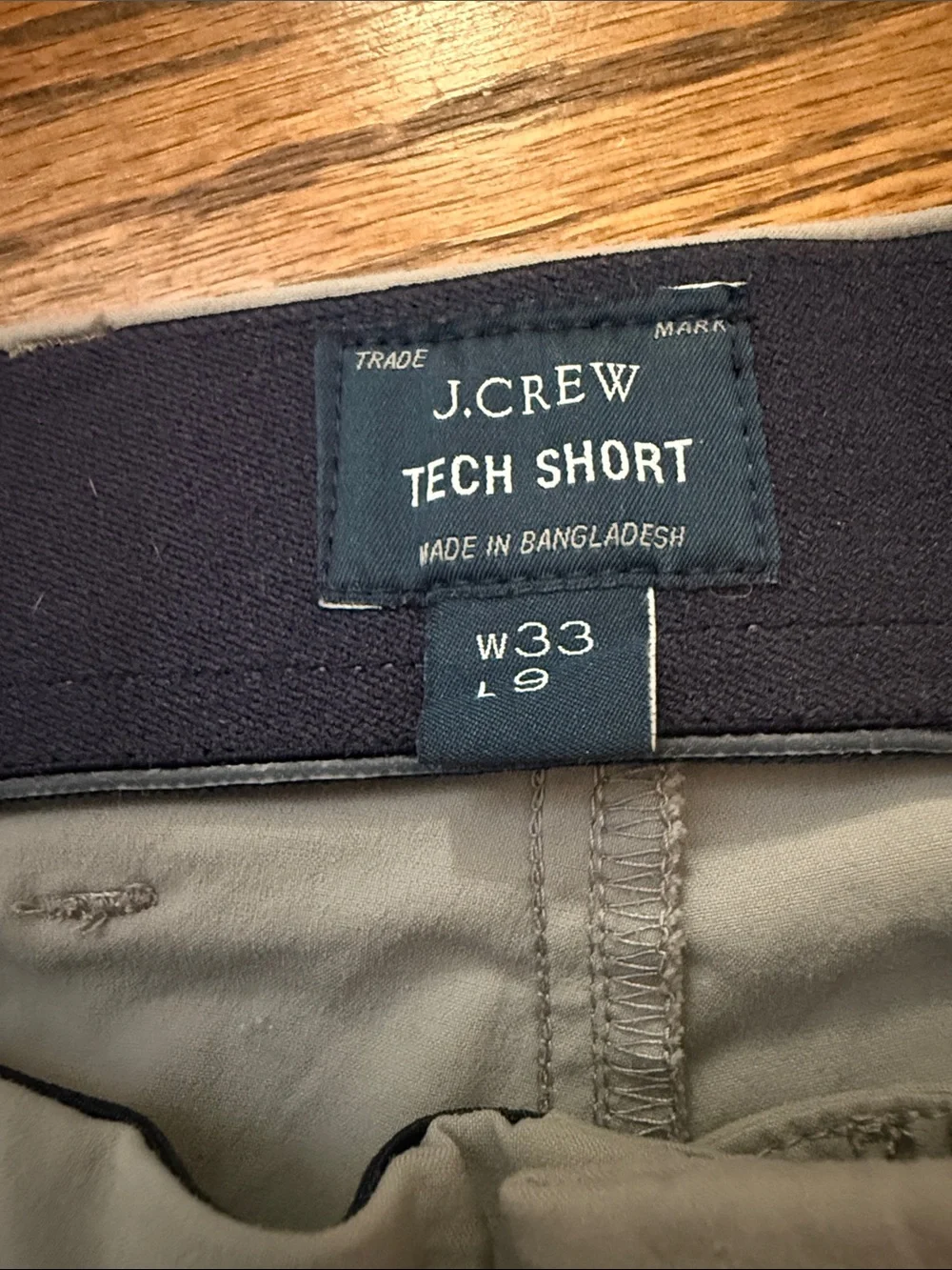 J. Crew Men’s Light Khaki Flat-Front Shorts with Navy Interior Waistband